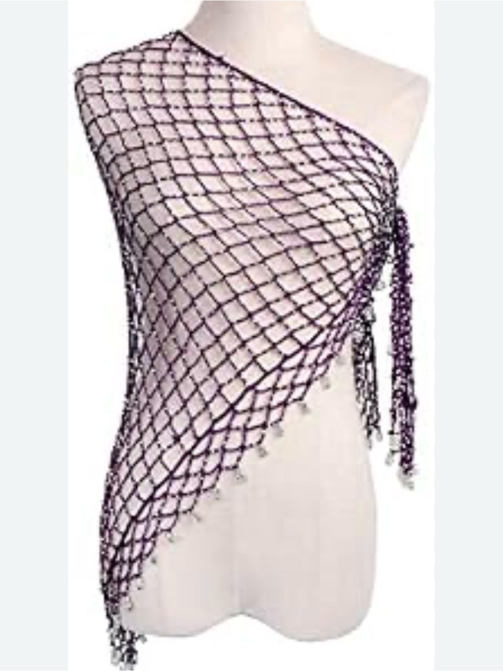 Handcrafted Purple crochet beaded Sarong or Shawl Wrap with Beaded Fringe